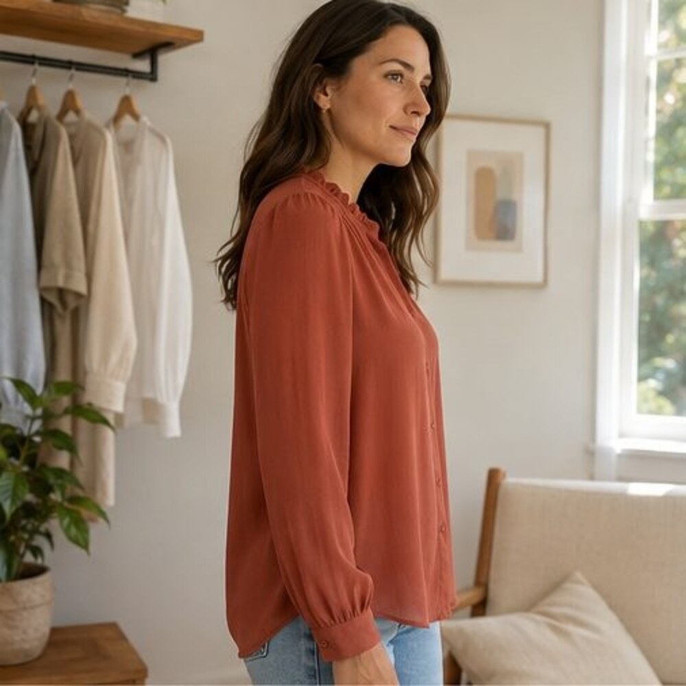 Terracotta Ruffle Collar Blouse - Picture 3 of 6